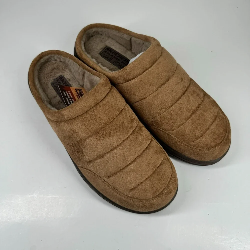 Skechers Murette Garvanza Men's US 10 Tan Quilted Faux Fur Mule Slippers 204636